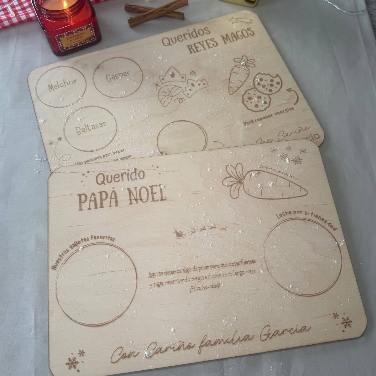 Bandeja reversible para Papá Noel y Reyes Magos Bandeja navideña para Papá Noel con leche y galletas Bandeja para Reyes Magos con leche, agua y galletas Bandeja Navidad reversible Papá Noel y Reyes Magos Bandeja de madera para dejar leche y galletas a Papá Noel Bandeja para dejar agua y galletas a los Reyes Magos