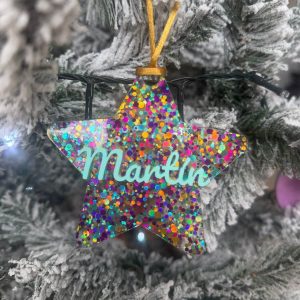 Estrella confeti personalizada de Navidad con nombre Estrella navideña personalizada para decorar el árbol Estrella de Navidad personalizada con nombre Estrella confeti navideña con nombre personalizado Adorno de Navidad personalizado para el árbol Estrella personalizada para árbol de Navidad