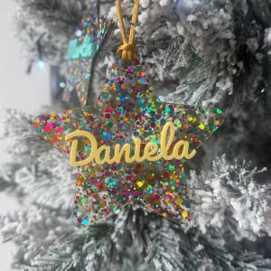 Estrella confeti personalizada de Navidad con nombre Estrella navideña personalizada para decorar el árbol Estrella de Navidad personalizada con nombre Estrella confeti navideña con nombre personalizado Adorno de Navidad personalizado para el árbol Estrella personalizada para árbol de Navidad