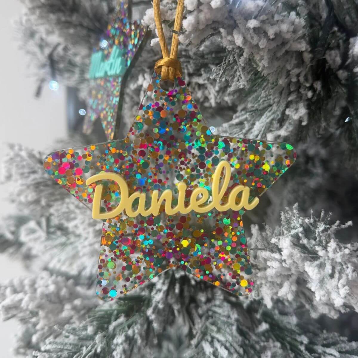 Estrella confeti personalizada de Navidad con nombre Estrella navideña personalizada para decorar el árbol Estrella de Navidad personalizada con nombre Estrella confeti navideña con nombre personalizado Adorno de Navidad personalizado para el árbol Estrella personalizada para árbol de Navidad