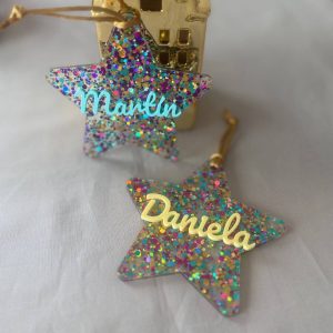 Estrella confeti personalizada de Navidad con nombre Estrella navideña personalizada para decorar el árbol Estrella de Navidad personalizada con nombre Estrella confeti navideña con nombre personalizado Adorno de Navidad personalizado para el árbol Estrella personalizada para árbol de Navidad