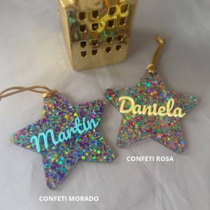 Estrella confeti personalizada de Navidad con nombre Estrella navideña personalizada para decorar el árbol Estrella de Navidad personalizada con nombre Estrella confeti navideña con nombre personalizado Adorno de Navidad personalizado para el árbol Estrella personalizada para árbol de Navidad